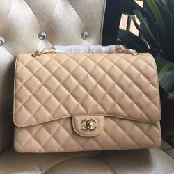 샤넬 클래식 캐비어 맥시 더블플랩 라잇베이지/금장